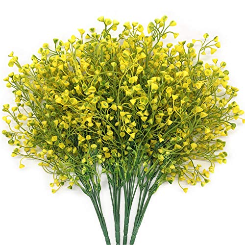 Artificial Plants, Plastic Shrubs Fake Simulation Bushes Wedding Outdoor Home Garden Verandah Parterre Office Table Centerpieces Arrangements Decoration DIY Planter Filler - Yellow 4 Pack - color: Bell Grass Yellow / 4pcs