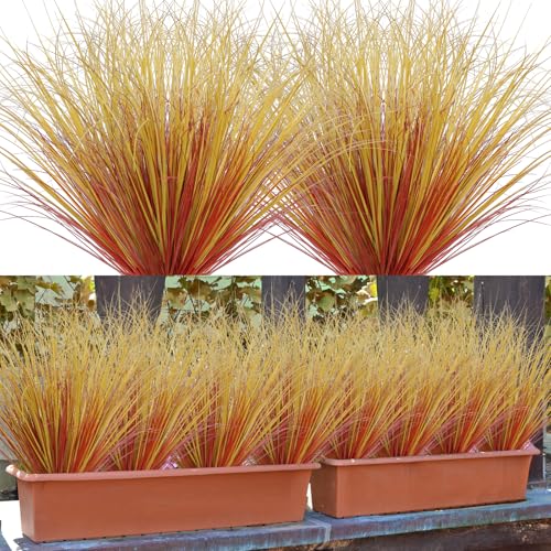 Betylifoy 28Pcs Artificial Fall Plants Outdoor Faux Fall Wheat Grass Greenery Stems UV Resistant Artificial Onion Grass Autumn Fake Shrubs Plant for Outdoor Indoor Window Home Fall Decor - color: Autumn Red
