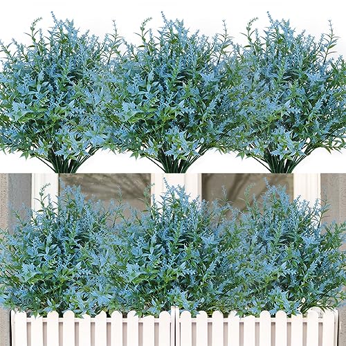 RECUTMS 20 Bundles Outdoor Artificial Flowers UV Resistant Fake Outdoor Plants, Faux Greenery for Indoor Outside Hanging Plants Garden Porch Window Box Home Wedding Farmhouse Décor(Blue) - color: Blue, size: 20 Bundles