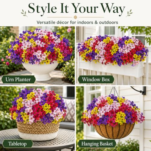 Artificial Flowers for Outdoors UV Resistant, 12 Bundles Realistic Faux Daisy with Eucalyptus Leaves Fake Plants for Porch Patio Planter Garden Decoration (6-Color Mix) - color: 6 Color