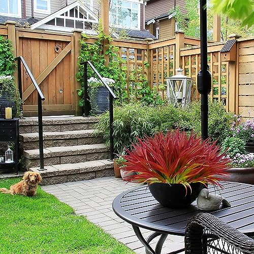 12 Pcs Outdoor Fake Plants UV Resistant Artificial Tall Grass Plants Faux Tropical Flowers Bushes Fall Winter Summer Planters Yard Patio Front Porch Décor Plastic Greenery Shrubs Decoration - color: Rose Red Grass Plant, size: 12 Pcs
