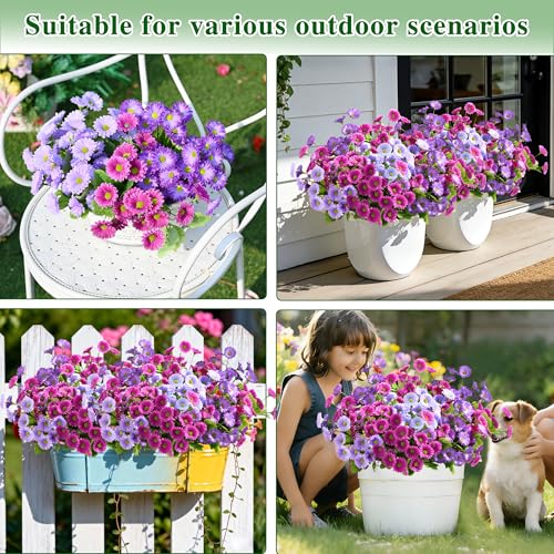 Waipfaru Artificial Flowers for Outdoors Faux Plants, UV Resistant Artificial Outdoor Flowers, Silk Daisy Realistic Fake Mums Flower for Front Porch Spring Home Planter Patio Decor, 6 Bundles, Mix - color: Purple, Fuchsia, Light Purple, size: 6 PCS