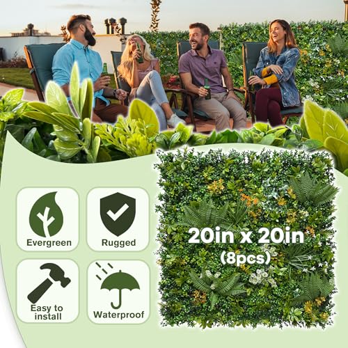 Artificial Green Wall Panels: 20"x20" (8 Pack) Faux Greenery Vine Hedge Ivy Privacy Fence Screen with UV Anti&Fake Boxwood Plant Backdrop for Indoor Wedding and Outdoor Garden Backyard Decor - size: 20"x20" (8 Pack)