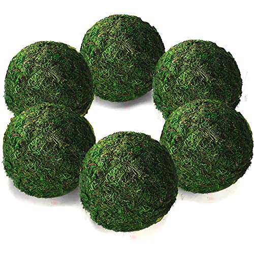 Qingbei Rina Large Green Moss Balls Decorative(4"-Set of 6), 4 Inch Decorative Moss Ball for Bowls, Vase Filler Bowl Fillers for Centerpiece, Handmade Natural Moss Balls,Wedding Party Home Decor