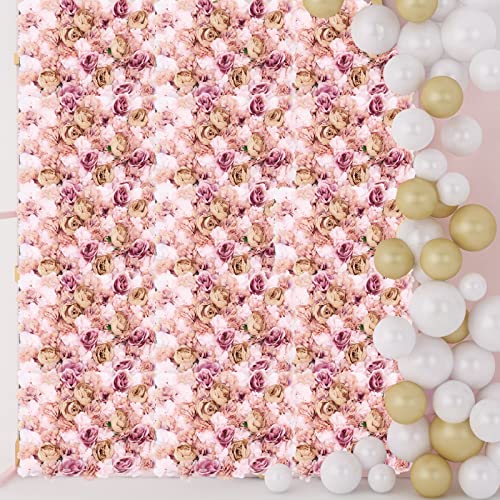 Artificial Flower Wall Panels, Silk Wedding Flower Wall Backdrop Panel, 3D Floral Panel Artificial Floral Wall Mat Flower Screen for Photo Party Wedding Wall Background Decor (6PCS Autumn Pink) - color: 6pcs Autumn Pink