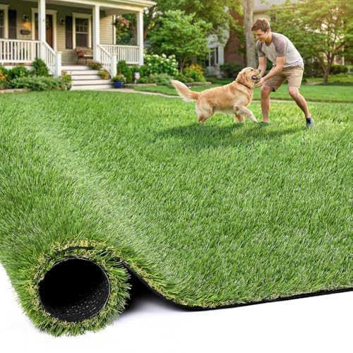 Artificial Grass Rug Indoor Outdoor, 7 x 15FT Faux Grass Turf with Drainage Holes, Realistic Artificial Lawn Rug Dog Pets Mat, Turf Carpet for Garden Lawn Landscape Balcony Patio Backyard Decor - size: 7 ft x 15 ft = 105 Square ft
