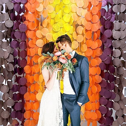 192Ft Fall Party Decorations Big Circle Dots Backdrop Garland Yellow Orange Burgundy Brown Tissue Paper Polka Dot Hanging Streamers for Birthday Wedding Fall Autumn Thanksgiving Harvest Party Supplies - color: Ombre Autumn