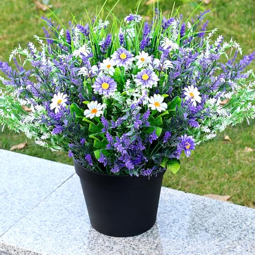 2 Pcs Artificial Potted Flowers for Outdoors - 16 Inch Large Pre-Assembly Purple Flowers Faux Plants Lavender Daisy for Outdoor Home Office Front Doors Patios Porches Yards Decor - color: Lavender Daisy