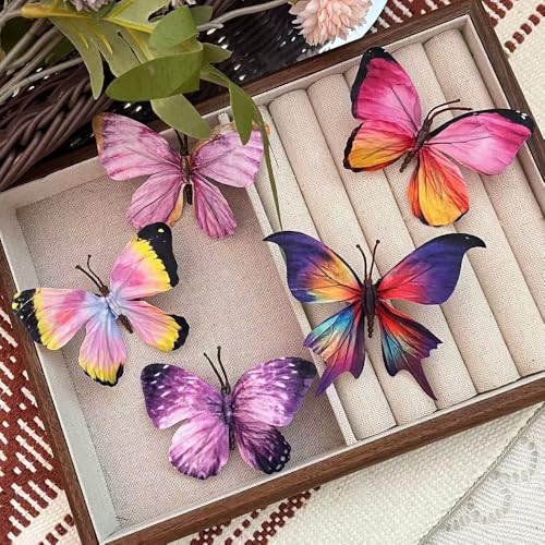 Artificial Butterfly, 3D Artificial Butterfly Clips,Silk Floral Butterflies, Suitable for Home Decoration, Flower Arrangement and Foil the Festive Atmosphere (8 Pcs) - color: Purple -8 Pcs