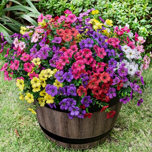 Lnoicy 20 Bundles Artificial Flowers for Outdoor Fake Plants for Spring Decoration,Faux Eucalyptus Flowers for Planter UV Resistant Lifelike for Home Porch Garden（7 Color） - color: 7 Color