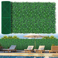 Grooy Artificial Boxwood Roll Panels with Flowers,40"x 120"(33.33 sq.ft) UV-Anti Faux Ivy Leaves Privacy Fence Screen Grass Wall Roll Panels for Indoor Home Decor and Outdoor Garden Backyard - size: 40X120IN