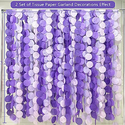 205Ft Lavender Party Decoration Ombre Purple Polka Dot Backdrop Streamer Tissue Paper Circle Dot Hanging Garland for Birthday Bachelorette Wedding Bridal Shower Engagement Lilac Violet Party Supplies - color: Ombre Purple