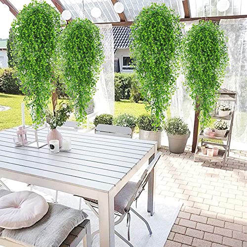 RECUTMS Artificial Hanging Vines Fake Hanging Plants 4Pcs Faux Wall Plants Fern Greenery for Summer Spring Indoor Outdoor Home Office Wedding Graduation Holiday Party Window Decor (Green) - color: Green-hanging