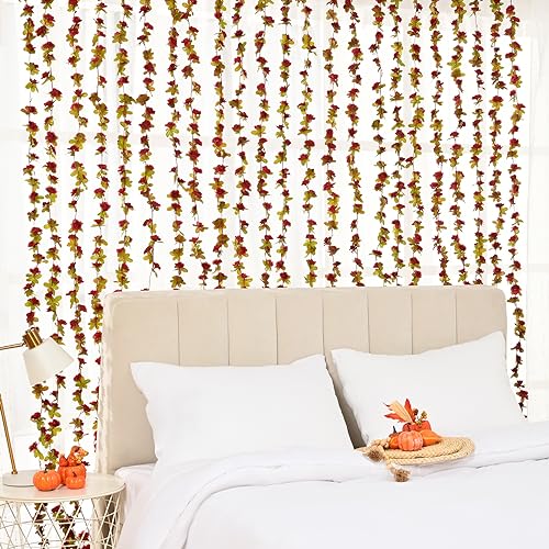 BLEUM CADE 12Pcs 98.4Ft Flowers Garland Artificial Rose Vines for Bedroom, Cute Fake Hanging Flower Vines Floral Garland Decorations for Wedding Party Wall Room Decor Aesthetic - color: Burgundy Red, size: 12 Pcs