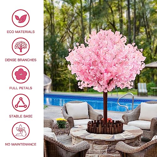 TTMDK 5FT Pink Artificial Cherry Blossom Tree with LED Light, Handmade Pink Cherry Tree, Christmas Cherry Blossom Tree Artificial for Party, Wedding, Home Decor, Indoor & Outdoor (1.5M / 6 Trunks) - size: 5ft