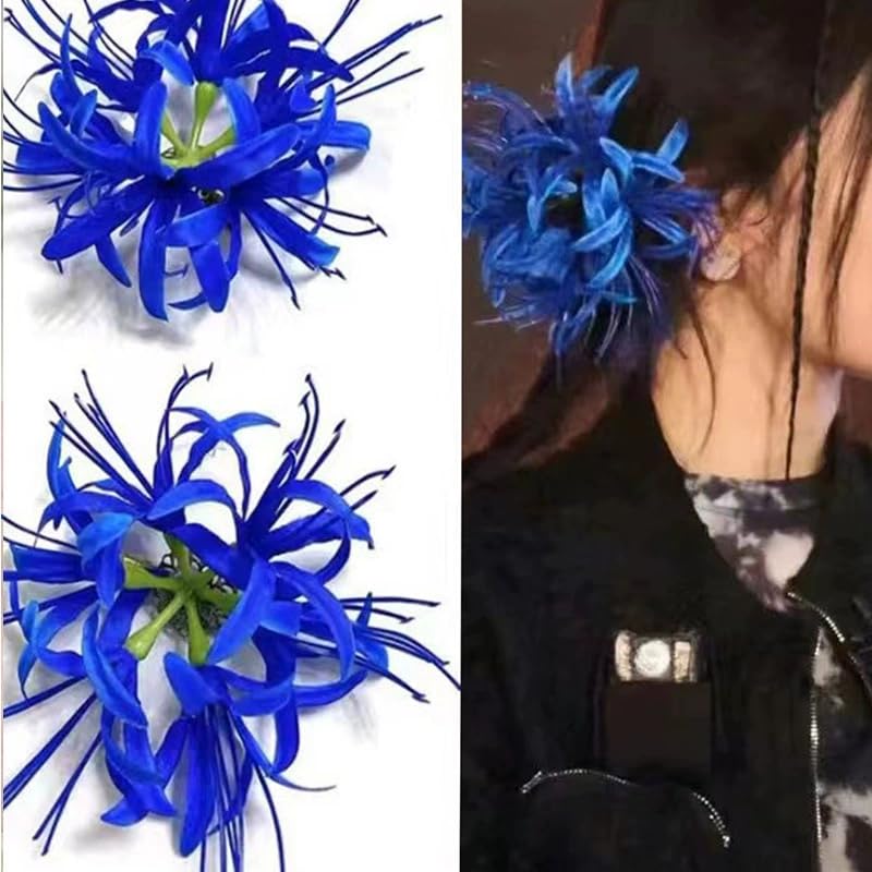 3Pieces Silk Spider Plant Fake Flowers Heads,Blue Artificial Flowers Spider Silk Flowers for Crafts,Fake Flowers Bulk,Artificial Flowers for Cake Decoration Wedding Party Birthday Home Décor (Blue) - color: Blue