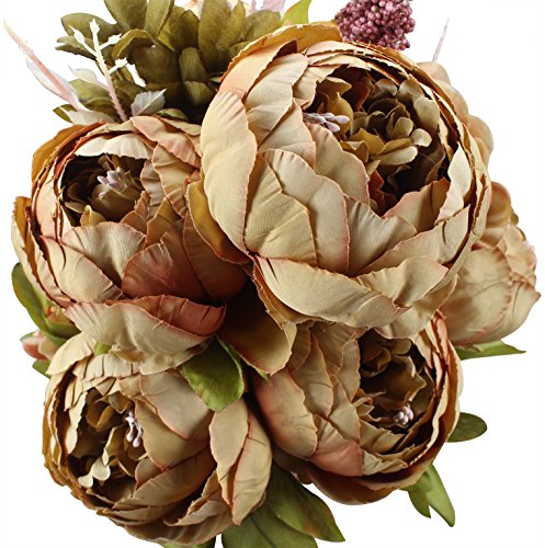 Duovlo Fake Flowers Vintage Artificial Peony Silk Flowers Wedding Home Decoration,Pack of 1 (Coffee) - color: Coffee