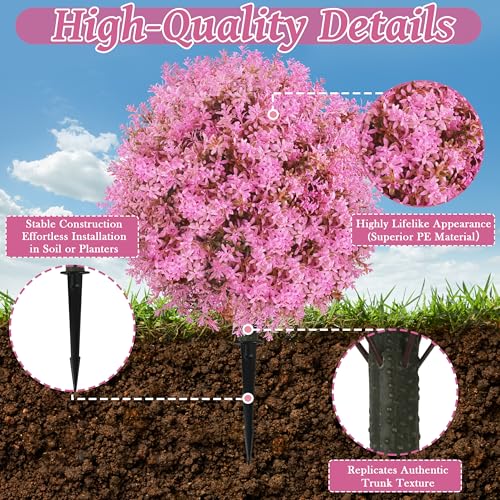 Sunnyglade 25.5" Set of 2 Artificial Lilac Flowers Tree, Faux Lilac Shrub Bushes with Ground Spike, UV Resistant Fake Delphinium Antirrhinum for Indoor, Garden, Yard, Porch, Patio Decor (Pink) - color: Pink