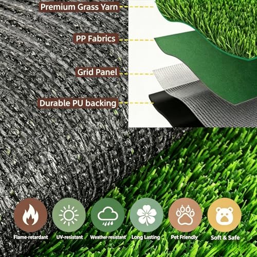Artificial Grass Rug 3 ft x 5 ft, Synthetic Fake Grass Turf Mat for Indoor Outdoor Garden Home Decor, 0.8" Pile Height - size: 3 ft x 5 ft