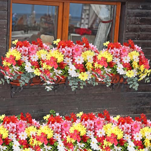 Thiccywoov 36 Bundles Artificial Flowers for Outdoors UV Resistant, Faux Greenery Flowers for Porch Planters Patio Window Box Farmhouse Garden Decor