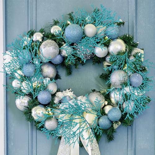 Winlyn 15 Pcs Teal Glitter Artificial Cedar Picks Sprays Christmas Floral Picks Faux Cedar Branches Stems Teal Christmas Tree Picks 15.4" H for Floral Arrangement Wreath Swag Winter Centerpiece - color: Teal