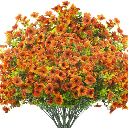 Grunyia Artificial Fake Flowers for Outdoor Spring Decoration, 16 Bundles Faux Silk Colorful Daisy UV Resistant Realistic for Outside Porch Patio Home Yard Garden Planters Pots Window Box (Orange) - color: Orange