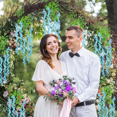 24Pcs Artificial Wisteria Hanging Flowers, 3.6Ft/Pcs Blue Fake Wisteria Garland for Wedding Party Home Garden Indoor Outdoor Decoration - color: Blue, size: 24Pcs