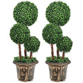 Goplus 2.5 Ft Artificial Boxwood Topiary Tree, 2 Pack Fake Greenery Plants Triple Ball Tree, Leaves & Cement-Filled Plastic Flower Pot Decorative Trees for Home, Office, Indoor and Outdoor Use - size: 2.5 Ft