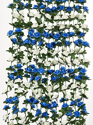 PARTY JOY 8pcs 65.6Ft Flower Garland, Fake Rose Vine Artificial Flowers Hanging Rose Ivy Garland for Room Wall Decor Hanging Baskets Wedding Arch Garden Background Decor - color: 8pc-blue-white, size: 8PC