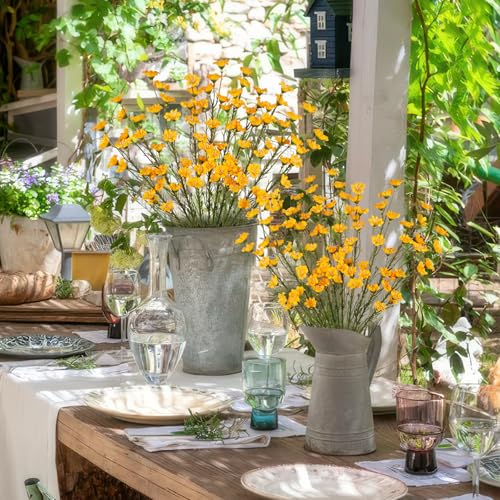 CITYES 10 Pcs Artificial Wildflowers with Stems Bulk Silk Spring Flowers 21 Inch Fake Forsythia Branches Orange Faux Wildflowers Floral Arrangements for Home Decor Indoor Outdoor Wedding Centerpieces - color: Orange