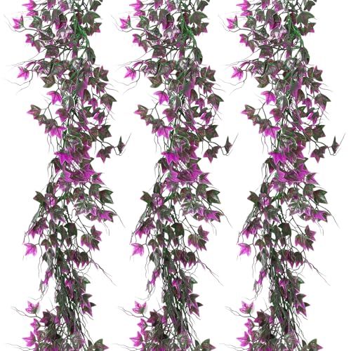 RECUTMS Fake Ivy Garlands for Decoration Christmas Wall Leaves Decor Vines for Bedroom Artificial Leaves for Home Room Wall Outdoor Garden Party Proch Wedding Backyard Arch Decor(Fuchsia) - color: Fuchsia, size: Ivy Garland