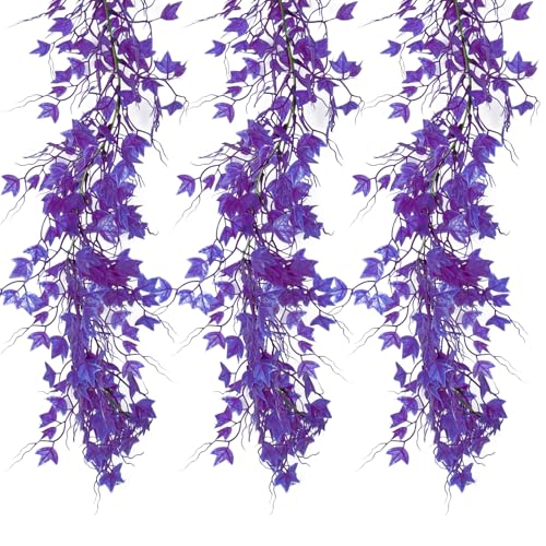 RECUTMS Artificial Ivy Wall Leaves Greenery Garland Enchanted Forest Decorations House Decor Fake Ivy Leaves Fake Vines for Bedroom Home Garden Trellis Fence Balcony Wedding Decor(Pure Purple) - color: Pure Purple, size: Ivy Garland