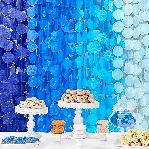 PinkBlume 205 Ft Blue Party Decorations Ombre Navy Circle Dot Backdrop Streamer Royal Tissue Paper Polka Hanging Garland for Birthday Graduation Wedding Under The Sea Nautical Ahoy Achor - color: Ombre Blue