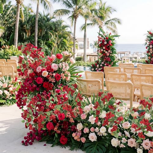 4PCS Red Bougainvillea Artificial Flowers 37.4" Long Stem Flowers Silk Fake Bougainvillea Branches for Wedding Centerpieces Home Garden Outdoor Decoration (Red) - color: Red