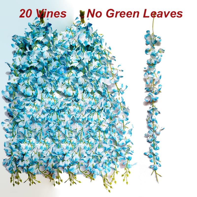 20 Vines of Wisteria Flower Garland, No Green Leaves Artificial Flower Strings, Fake Hanging Flowers, Silk Wisteria Garland, Flower Vine for Wedding, Garden Decoration (Blue - 20 Vines) - color: Blue - 20 Vines