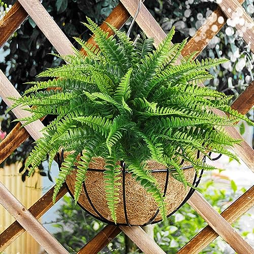PASYOU Fake Boston Fern Shrubs Artificial Plants Faux Ferns Plastic Leaves Plant for Indoor Outdoor Home Porch Garden Decor Greenery Grass Flowers Stems Party Wedding Bundles DIY Decorations 6 Pack - color: Boston Ferns / 6 Pack