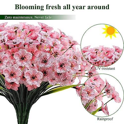 Kinisty 20 Bundles Outdoor Artificial Flowers UV Resistant with Pink Faux Silk Flowers and No Fade Fake Plastic Plants for Spring Summer Outside Planters Porch Window Box Garden Decor - color: Pink