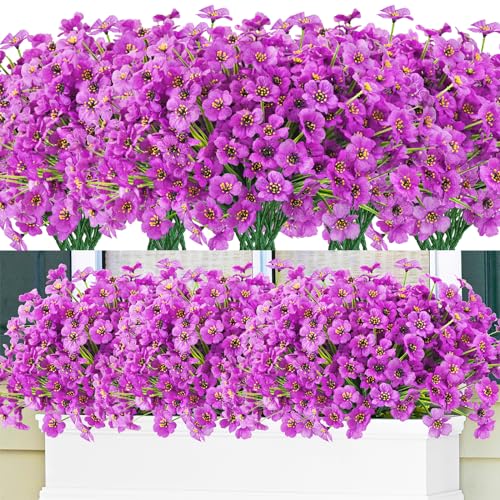 Krissing 48 Bundles Outdoor Artificial Flowers UV Resistant Fake Silk Flowers Faux Plastic Plants Outside Garden Porch Window Box Summer Decoration (Purple) - color: Purple