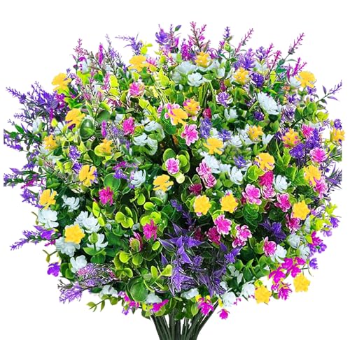 Toprooms Artificial Flowers for Outdoors, UV Resistant Fake Plants Flowers Greenery Shrubs Plants for Decoration Outside Plants Hanging Planter Home Garden Decor (Mix, 12 Pcs) - color: Mix