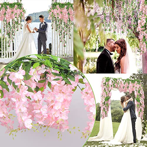 Findosom Wisteria Artificial Flowers Garland, 5Pcs Total 36FT Pink Wisteria Hanging Flowers, Flower Garland Decorations for Home Garden Outdoor Ceremony Wedding Arch Decoration - color: Pink, size: 5 PCS