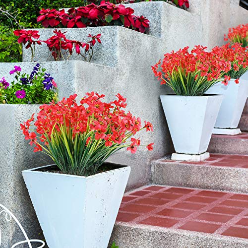 JEMONG 20 Bundles Artificial Flowers Outdoor UV Resistant Fake Flowers No Fade Faux Plastic Plants Garden Porch Window Box Decorating (Deep Red)… - color: Deep Red, size: 20Bundles