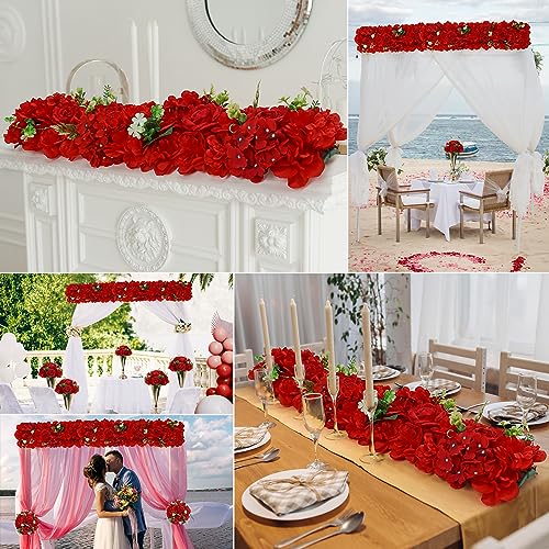 Wedding Arch Artificial Flowers - 6Pack Faux Floral Swags Silk Rose Realistic Arch Faux Hydrangea Row Arrangement for Christmas, Wedding Wall Reception Ceremony Welcome Sign Decoration -Red - color: Bright Red