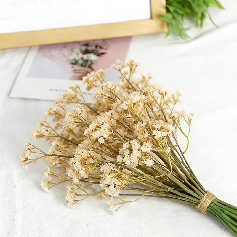 10 Pcs Babys Breath Champagne Artificial Flowers, Real Touch Gypsophila Fake Flowers for Wedding, Home Decor, Vase Filler, Table Centerpieces, Party Decorations - color: 10pcs Champagne