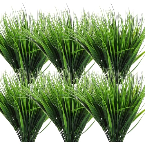 40 Bundles Artificial Grass Plants for Outdoors, UV Resistant Fake Grass Plant Decor, Faux Grasses for Outdoor Planters, Polyethylene Fake Ornamental Grasses for Garden/Porch/Window Box