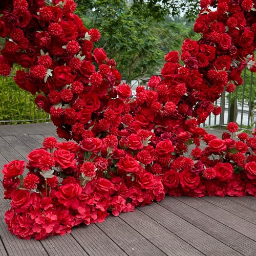 5D Rose Heart-Shaped Arch Flower Backdrop Artificial Luxury‌ Flower Arch for Marriage Proposal Wedding Party Outdoor Decor (Red with Stand) - color: Red with Stand