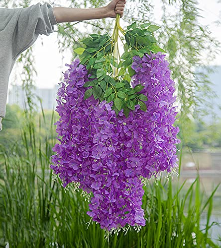 Artificial Flowers Hanging Flowers, Fake Garland Silk Vines Rattan String Decor for Home Wedding Arch Wall Garden Greenery Bedroom Outdoor Office Party Decoration (12, Purple) - color: Purple