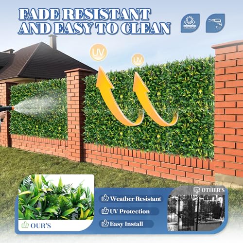ECOOPTS 20"x20" Faux Ivy Privacy Fence Screen Artificial Boxwood Panels Topiary Hedge Plants for Indoor Outdoor Decoration, #3 Mixed Leaves, 6 Packs - color: #3 Mixed Leaves, size: 20"x20"