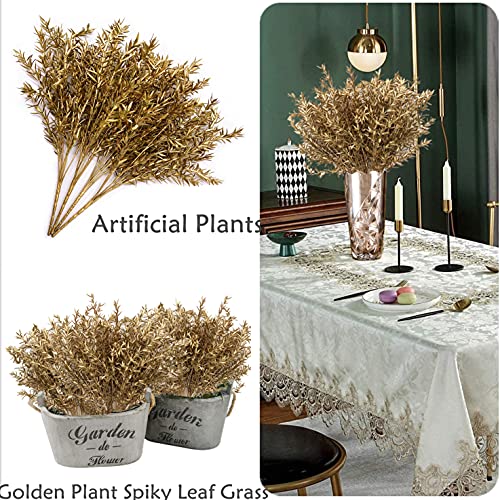 Christmas Artificial Plants, Fake Golden Plant Spiky Leaf Grass Flowers Bush Fern Bushes Faux Shrubs Indoor Outside Hanging Planter Home Garden Decor Festival Decoration - Gold 4 Pcs - color: Gold Grass/ 4 Pack