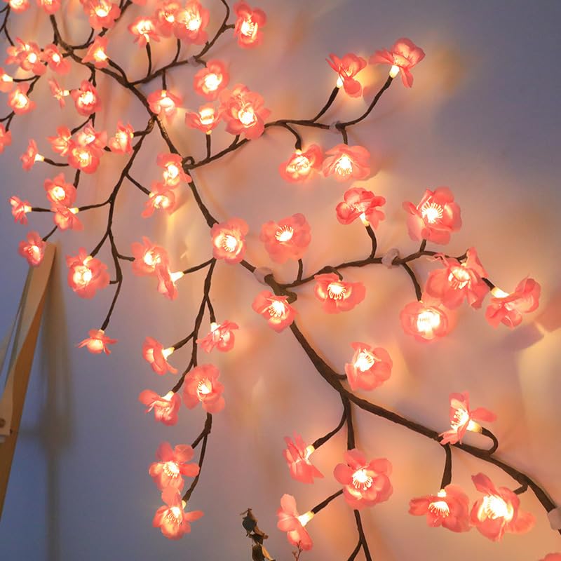 Cherry Blossom Lights,144 LED Tree Branch Lights for Wall, Artificial Flower String Lights,Cherry Blossom Vine Lights for Bedroom with USB Powered for Party Wedding Outdoor Decor(Sakura 91IN) - color: Sakura 91IN