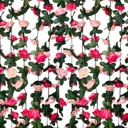8Pcs 63Ft Pink Rose Garland, Fake Flower Vines, Artificial Vine Flowers, Rose Hanging Garland for Party Wedding, Garden, Room Table, Christmas, Backdrop Wall Arch Decor - color: Pink, size: 8Pcs-63Ft